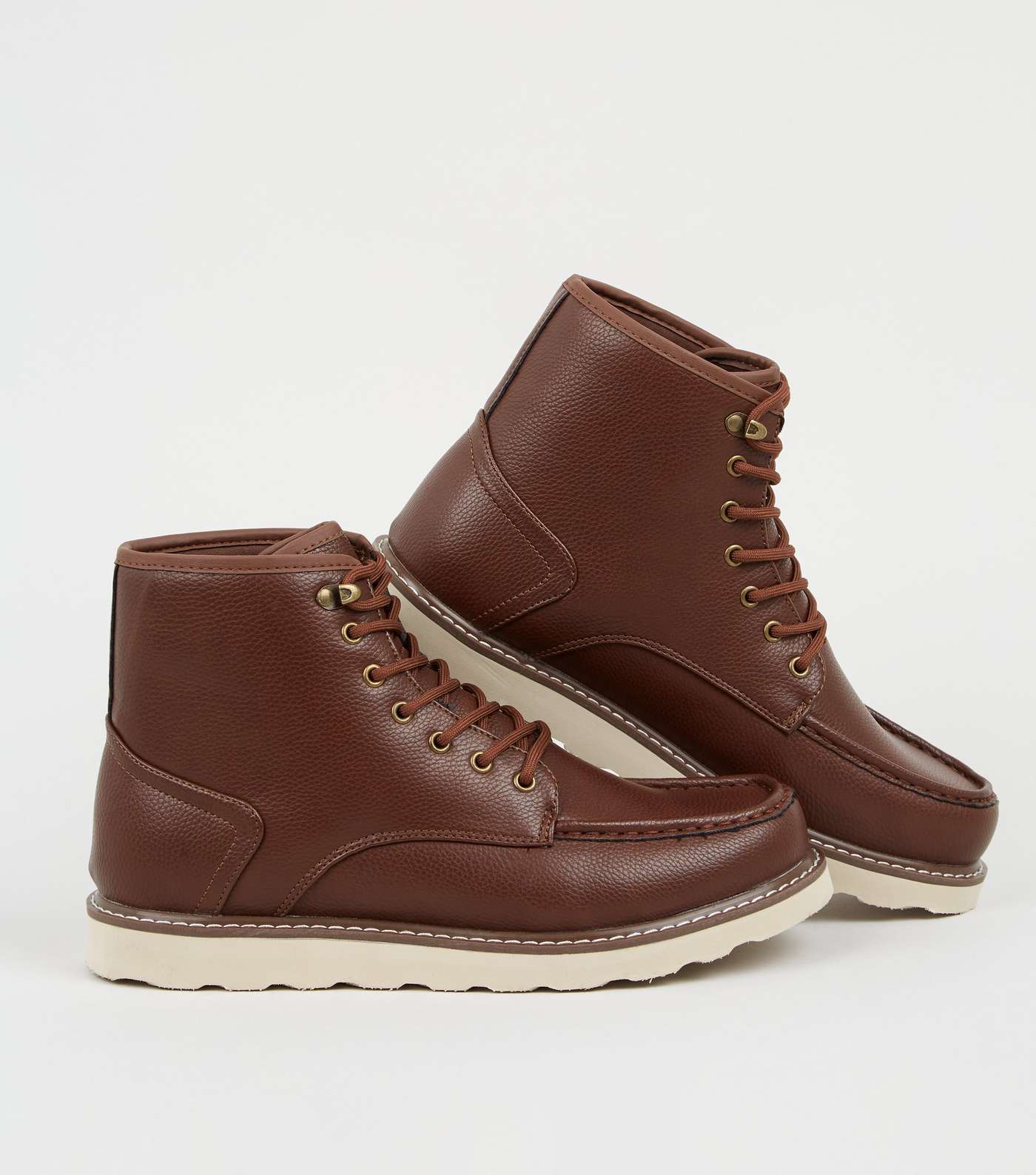 Dark Brown Leather-Look Lace Up Hiker Boots Image 3