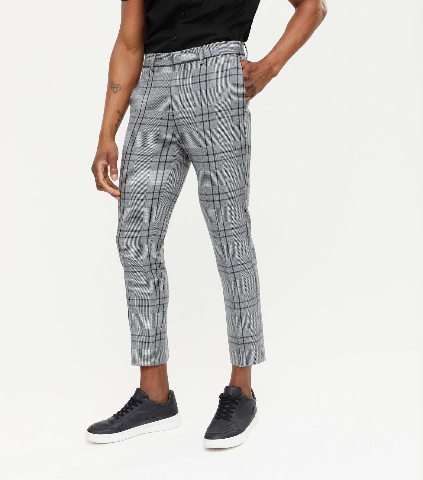 Grey Check Skinny Crop Trousers Image 2