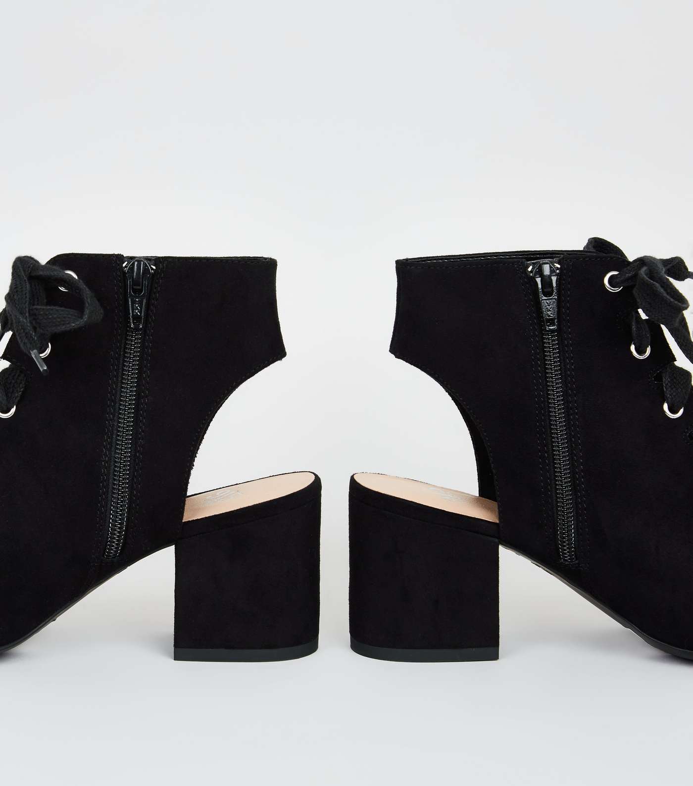 Girls Black Lace Up Peep Toe Shoe Boots Image 4