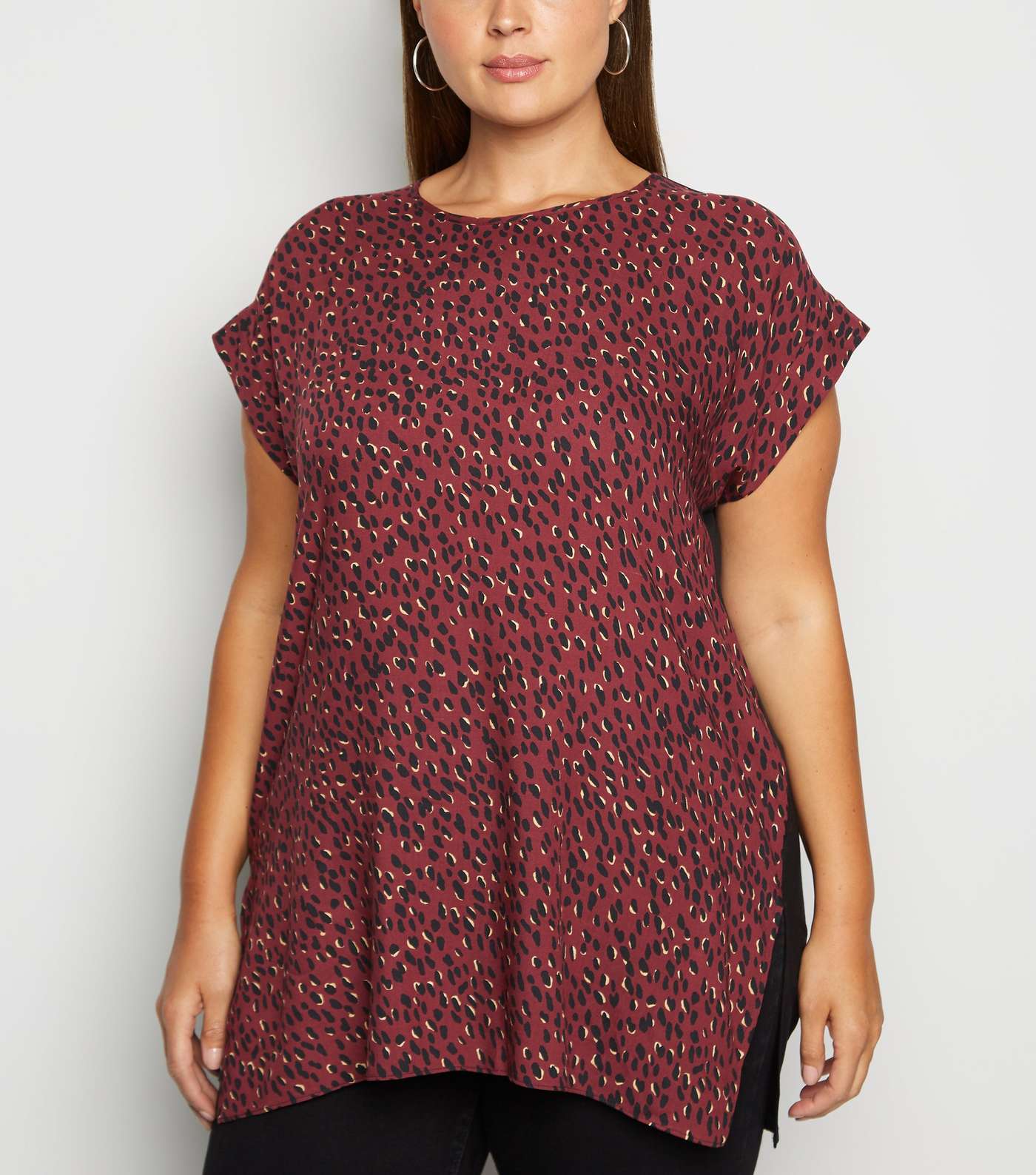 Curves Red Spot Front Side Split Tunic Top