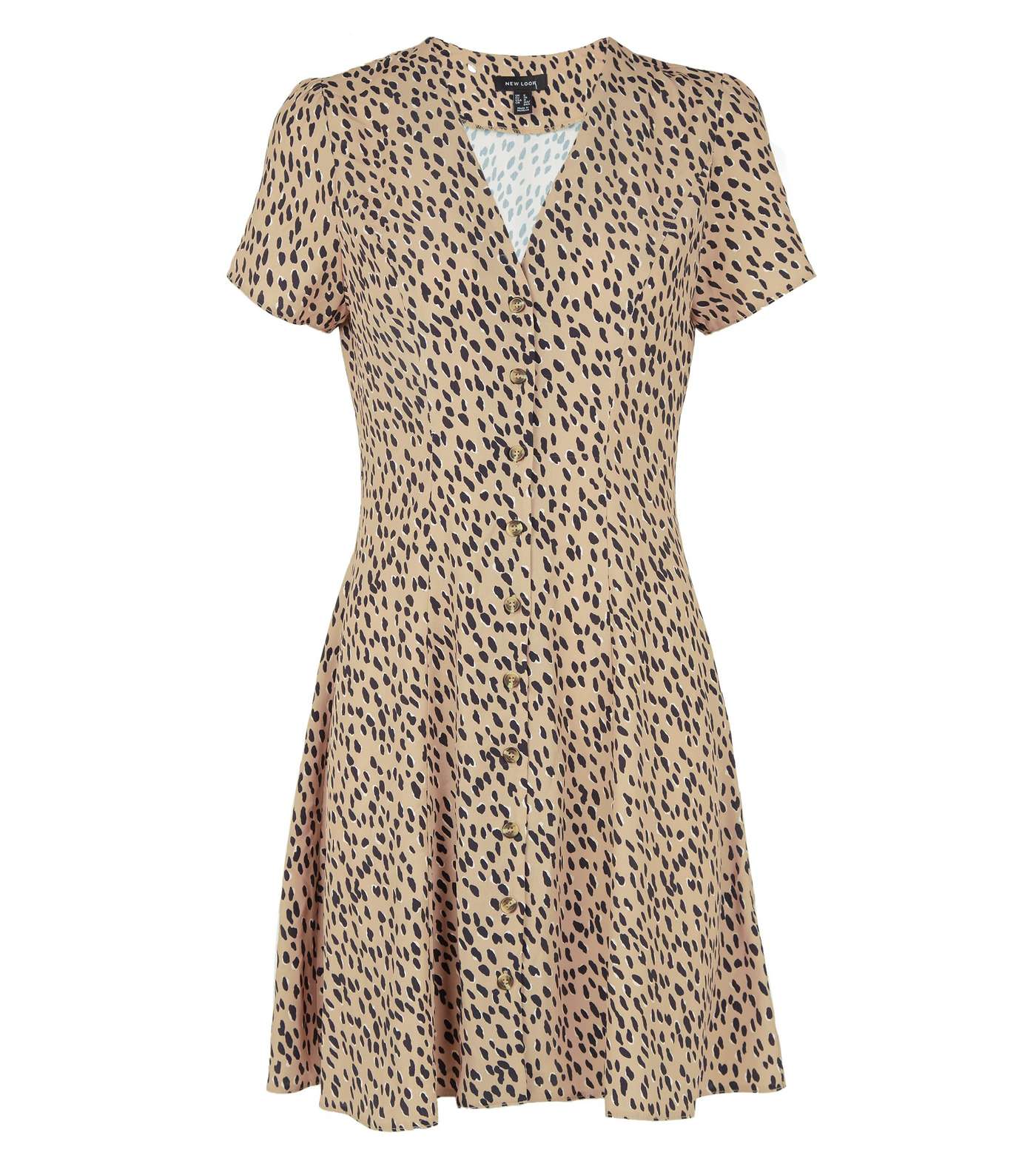 Brown Abstract Spot Button Front Tea Dress Image 4