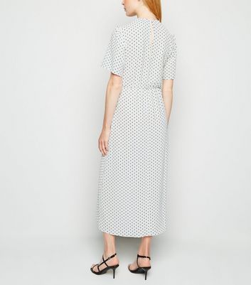 white spot split hem midi dress