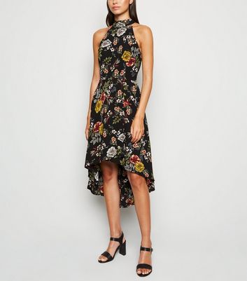 black floral high neck dress