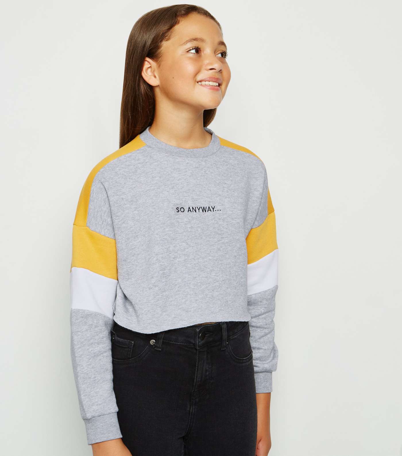 Girls Yellow Colour Block Slogan Sweatshirt