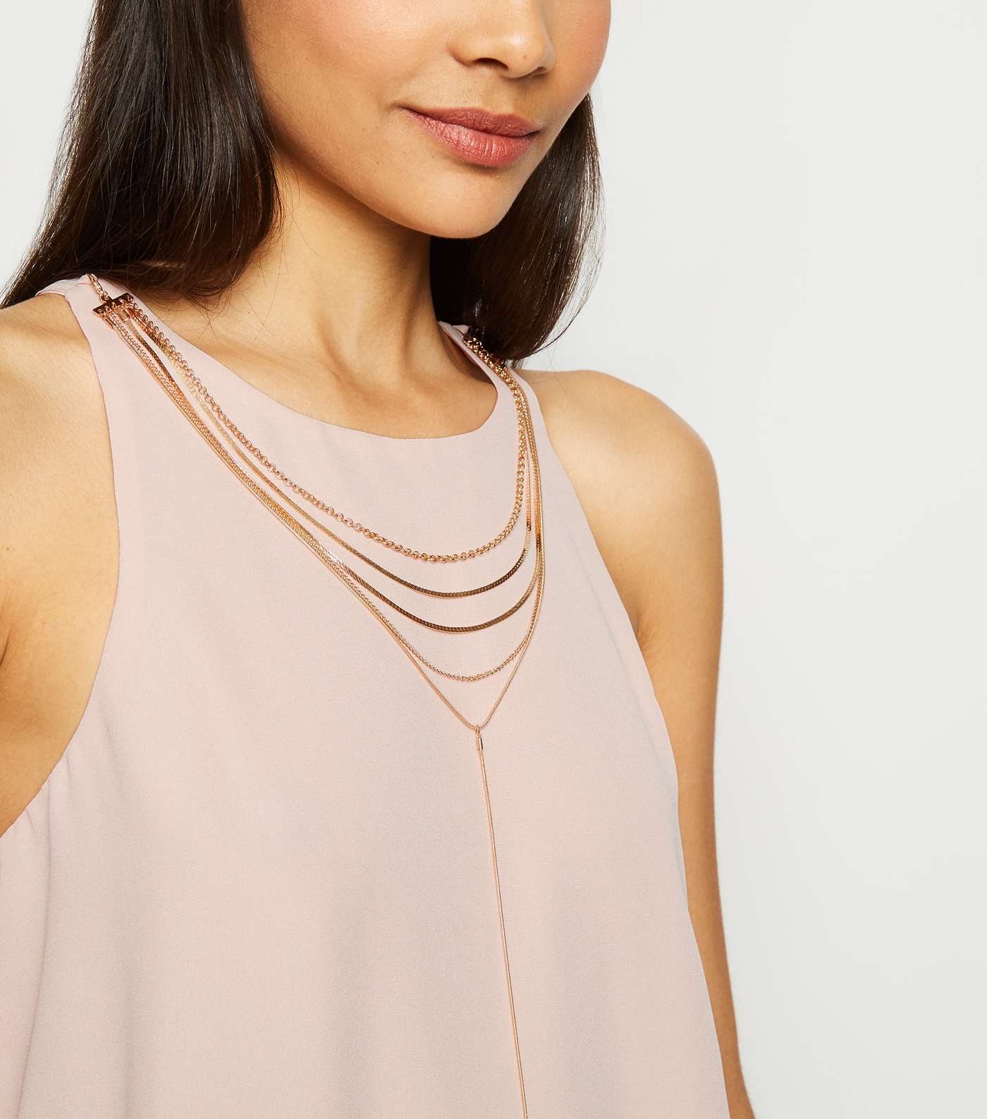 Pale Pink Double Layer Necklace Blouse Image 3