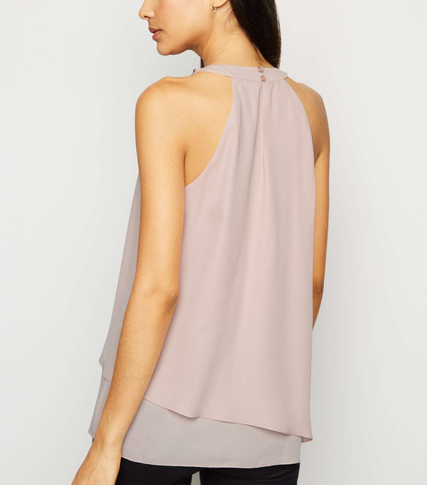 Pale Pink Double Layer Necklace Blouse Image 5