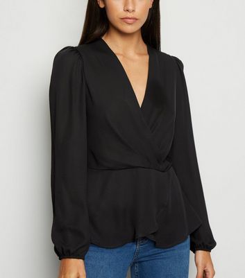 Black Chiffon V Neck Twist Front Blouse 