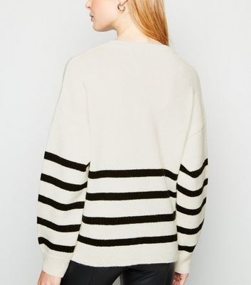 Image of White Stripe Eyelet Side Jumper New Look