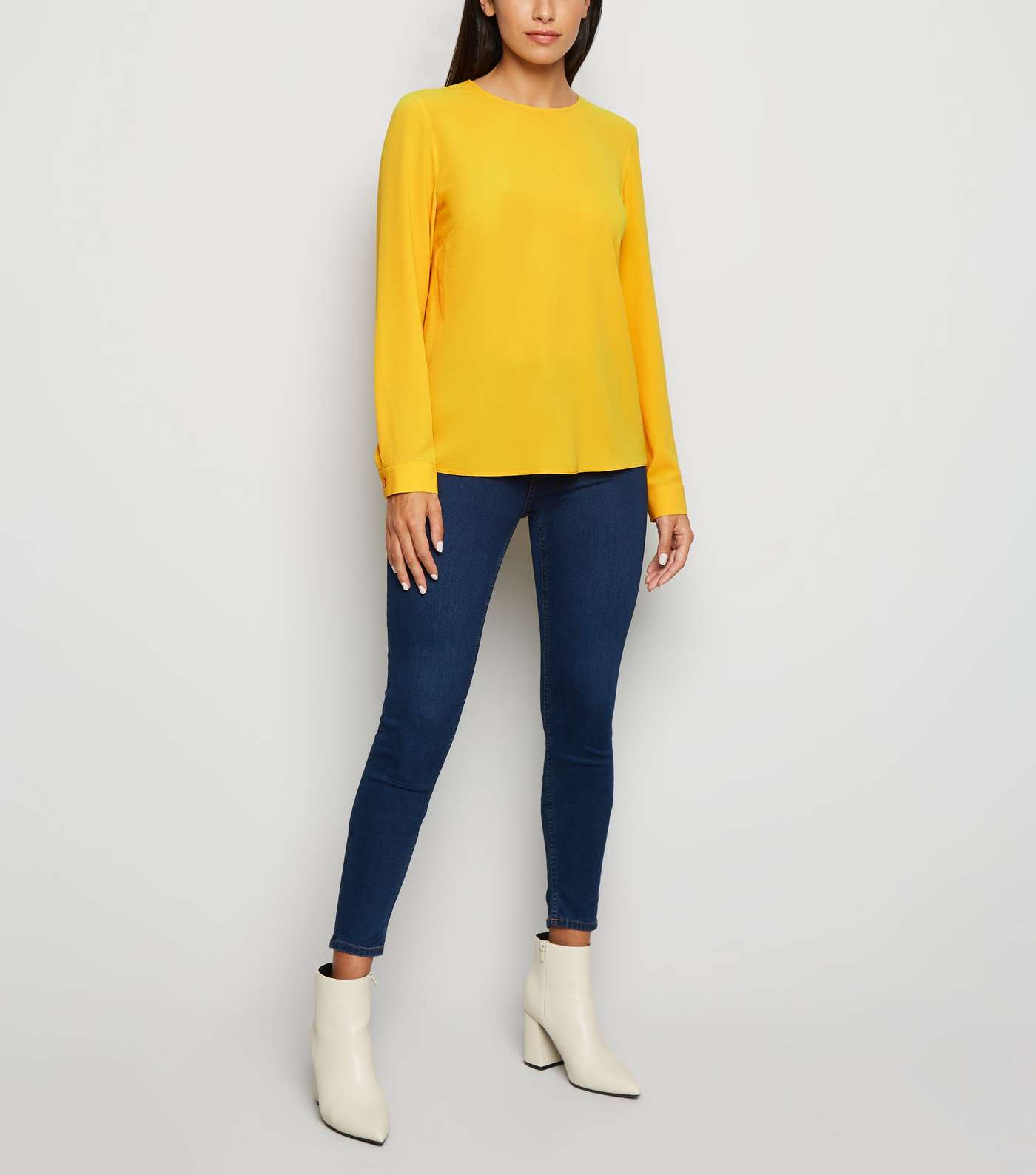 Yellow Button Back Long Sleeve Blouse Image 2