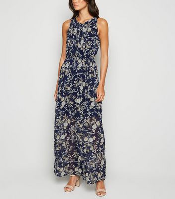 high neck blue maxi dress