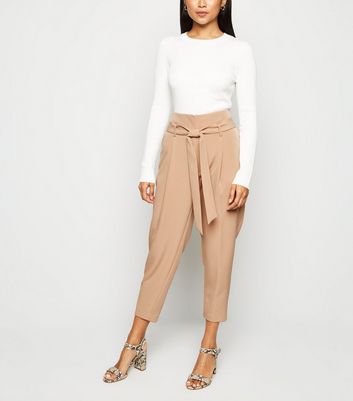 beige tie waist trousers