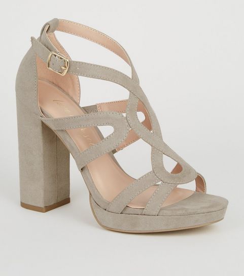 Grey Suedette Strappy Platform Heels