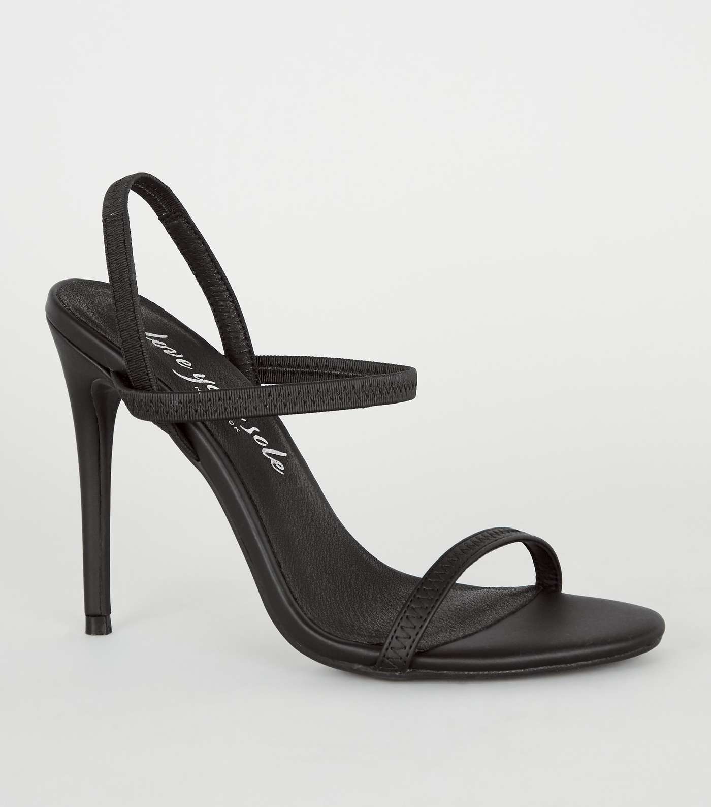 Black Leather-Look Elastic Strap Stiletto Heels