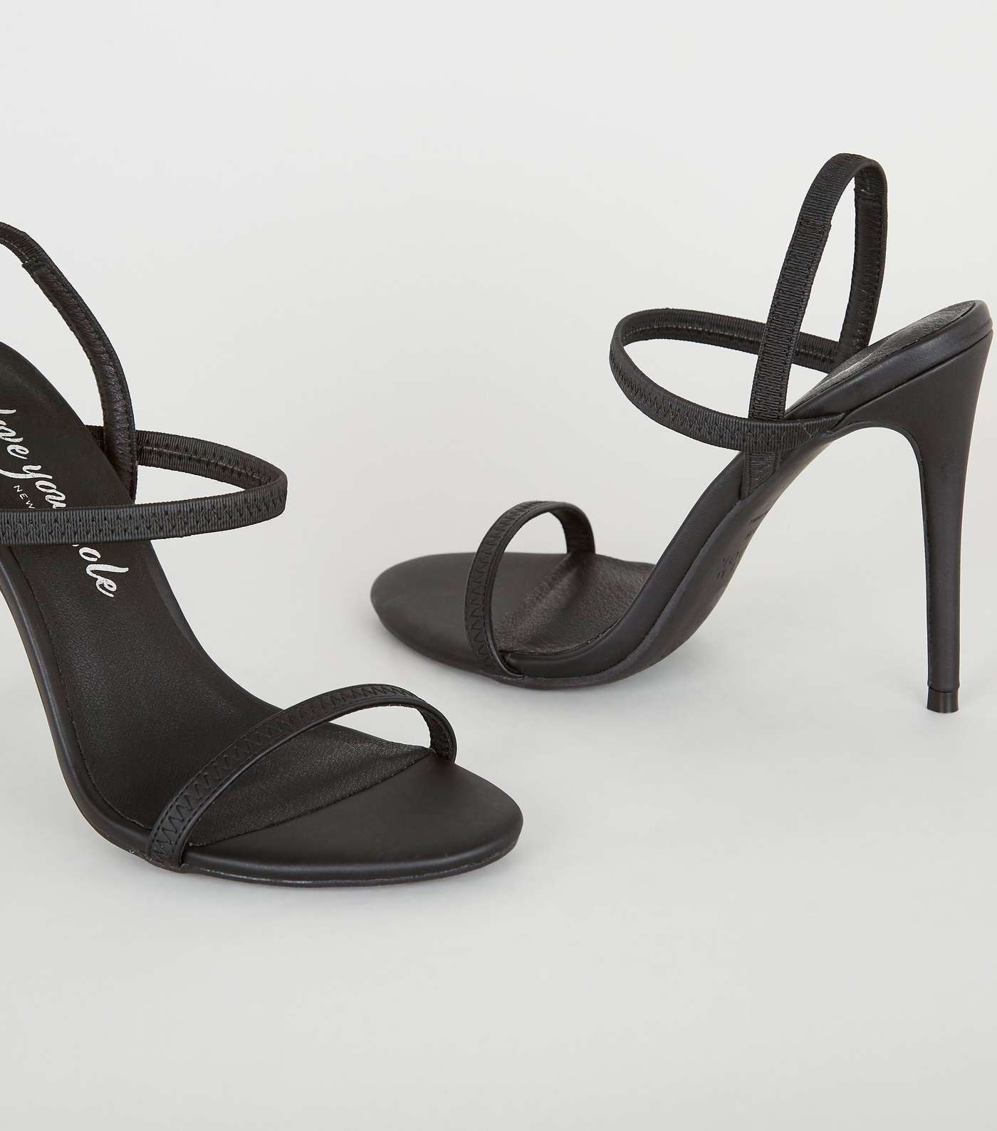 Black Leather-Look Elastic Strap Stiletto Heels Image 3