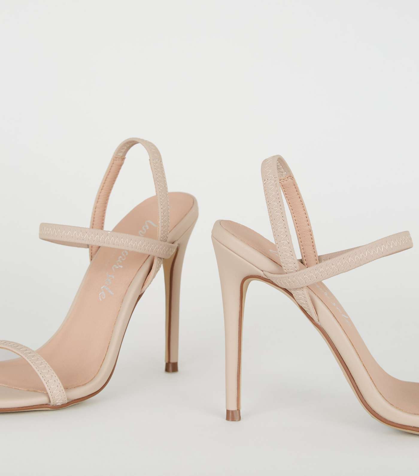 Cream Leather-Look Elastic Strap Stiletto Heels Image 4