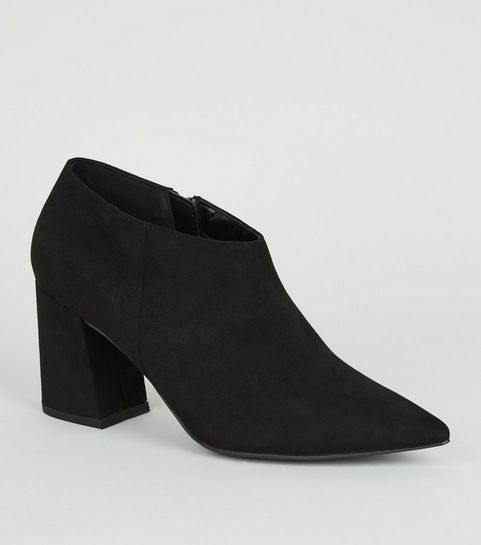 Black Suedette Pointed Block Shoe Boots