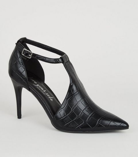 Black Faux Croc Cut Out Shoe Boots