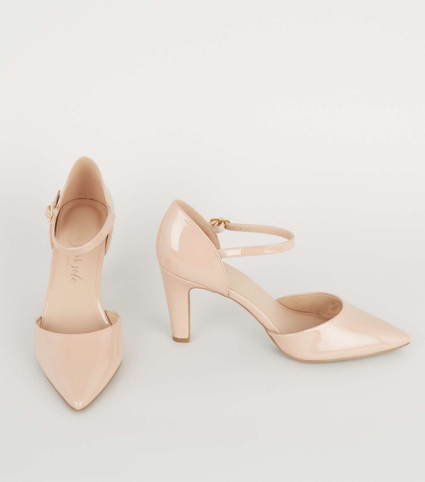 Cream Patent 2 Part Pointed Court Shoes Image 3