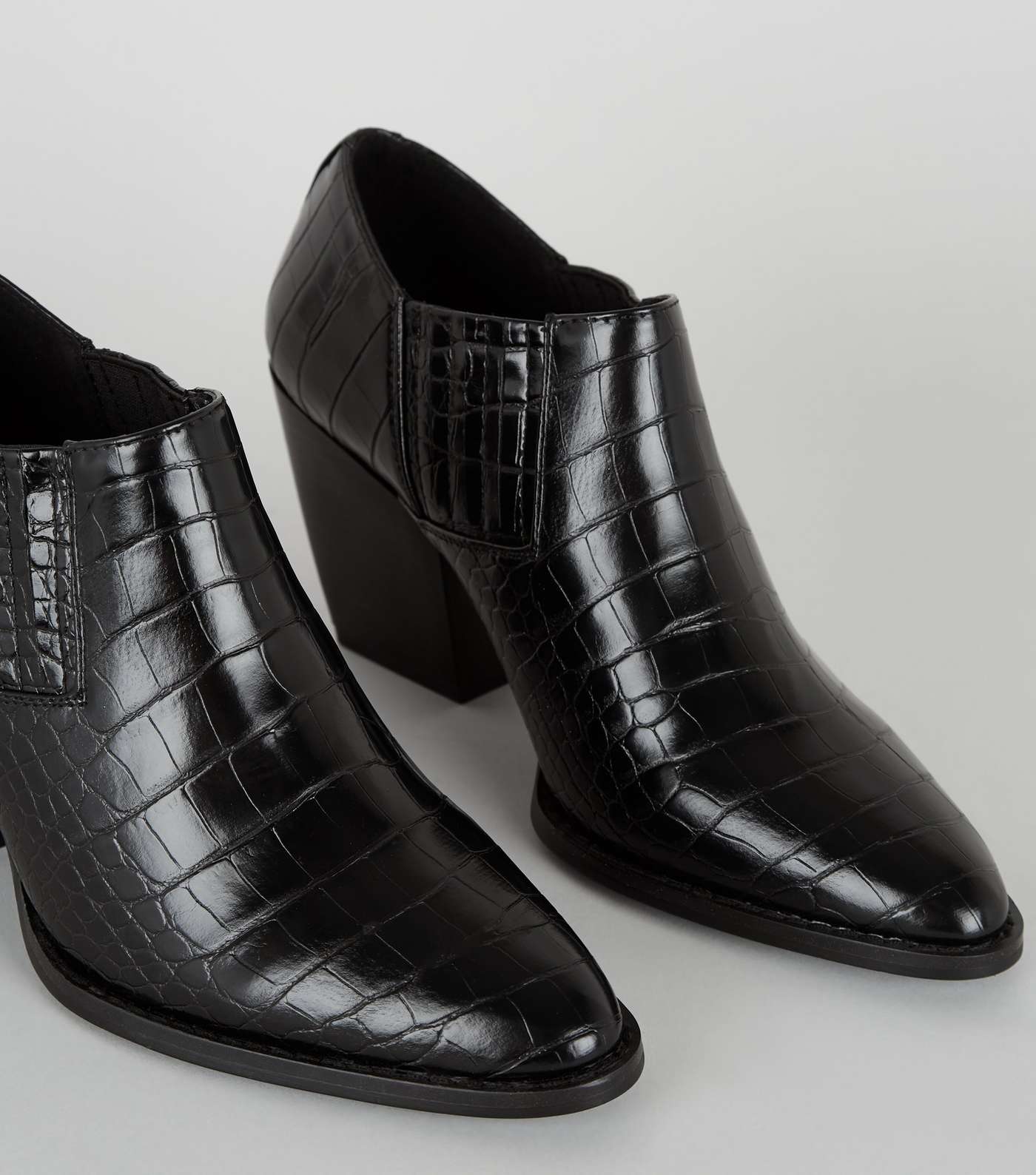 Black Faux Croc Western Shoe Boots Image 4