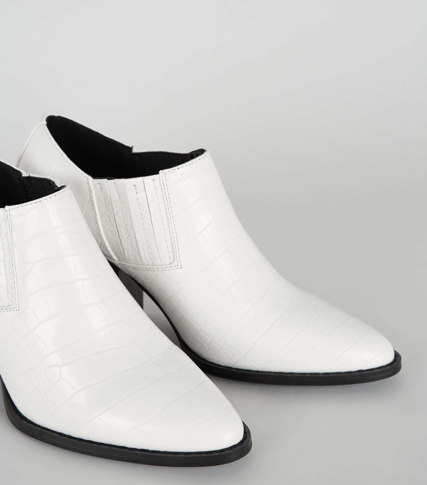 Off White Faux Croc Western Shoe Boots Image 4