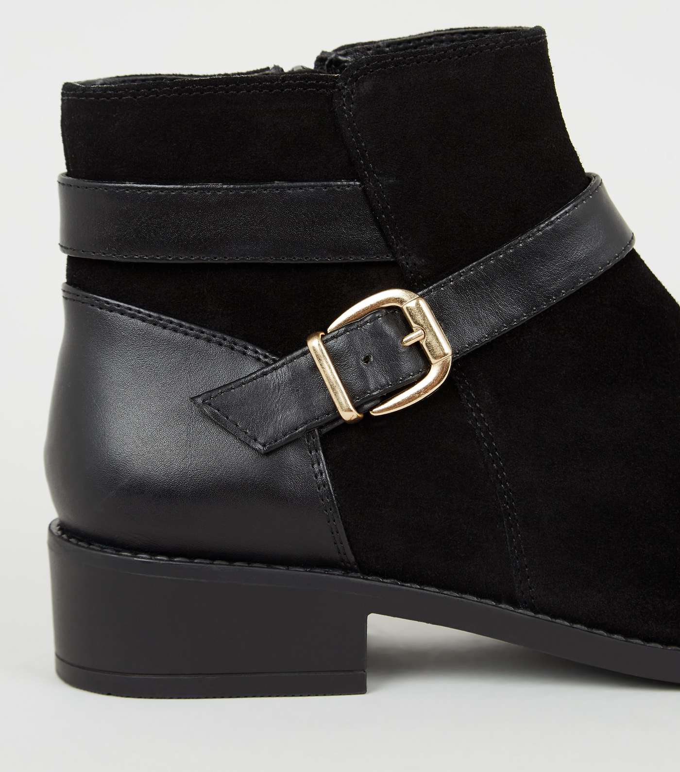 Wide Fit Black Suede Buckle Strap Boots Image 4