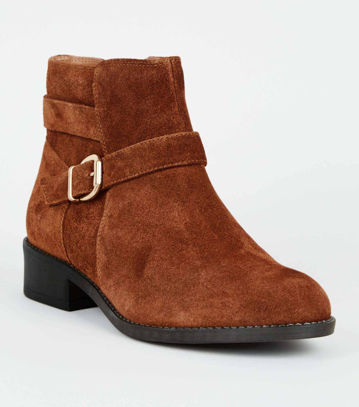 Wide Fit Tan Suede Buckle Strap Boots