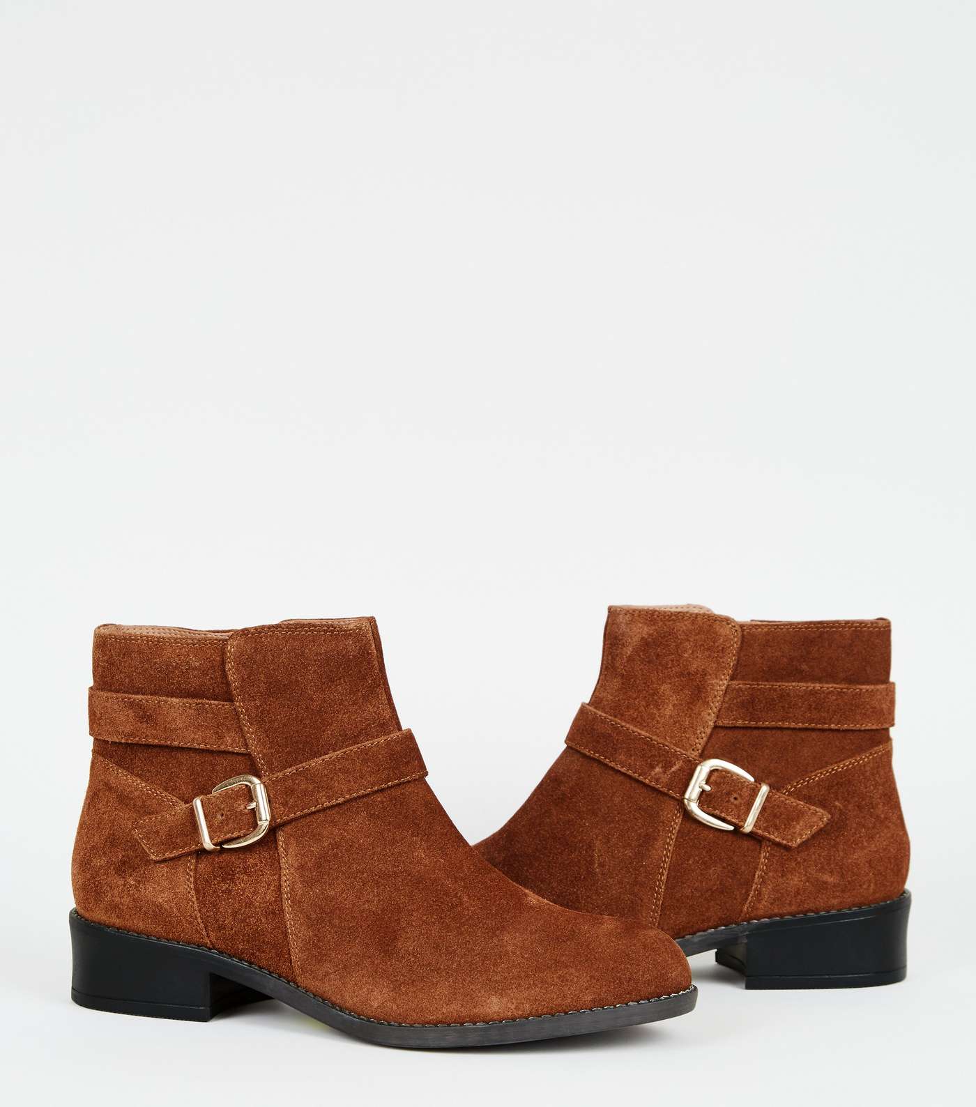 Wide Fit Tan Suede Buckle Strap Boots Image 3