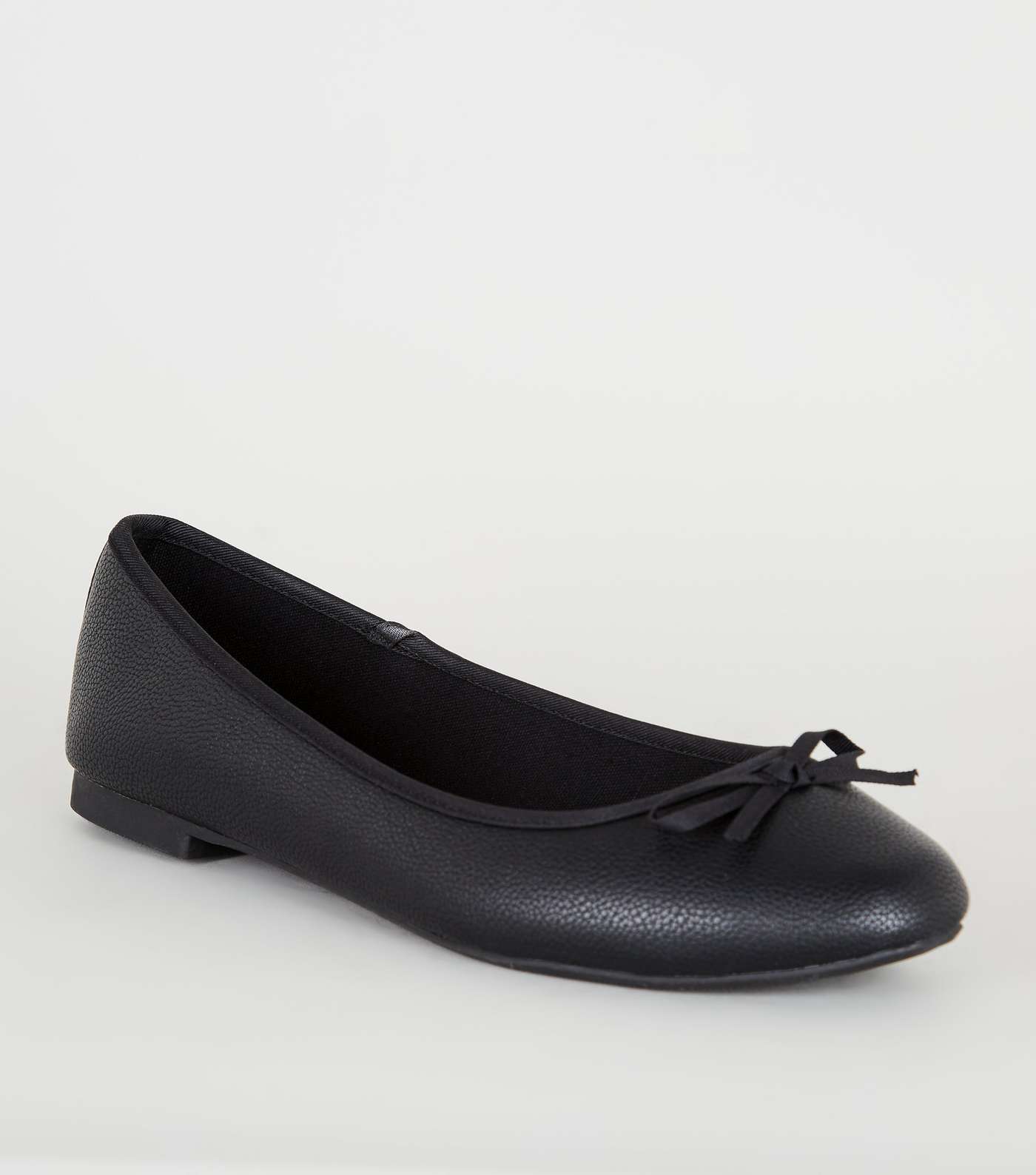 Extra Wide Fit Black Leather-Look Ballet Pumps