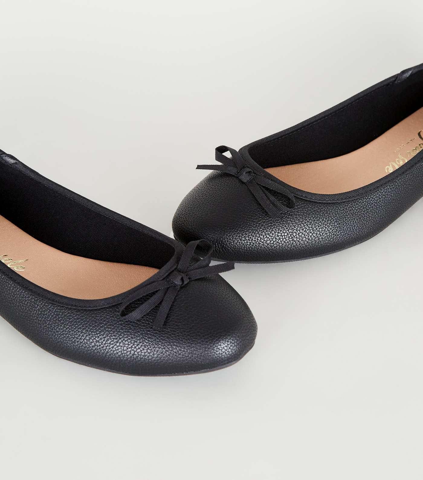 Extra Wide Fit Black Leather-Look Ballet Pumps Image 3