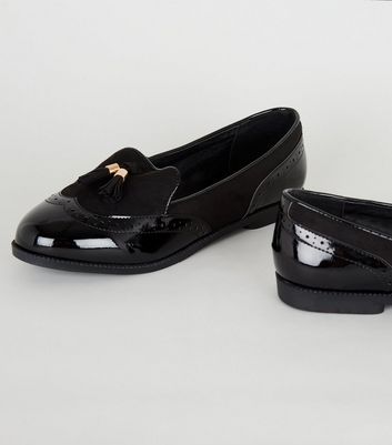 wide fit black leather loafers womens