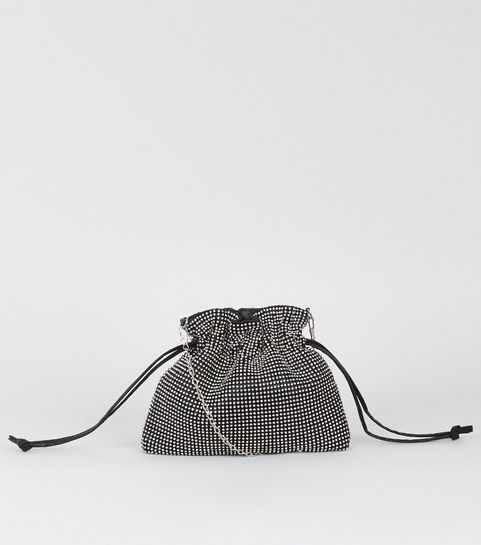 Black Diamanté Pouch Cross Body Bag