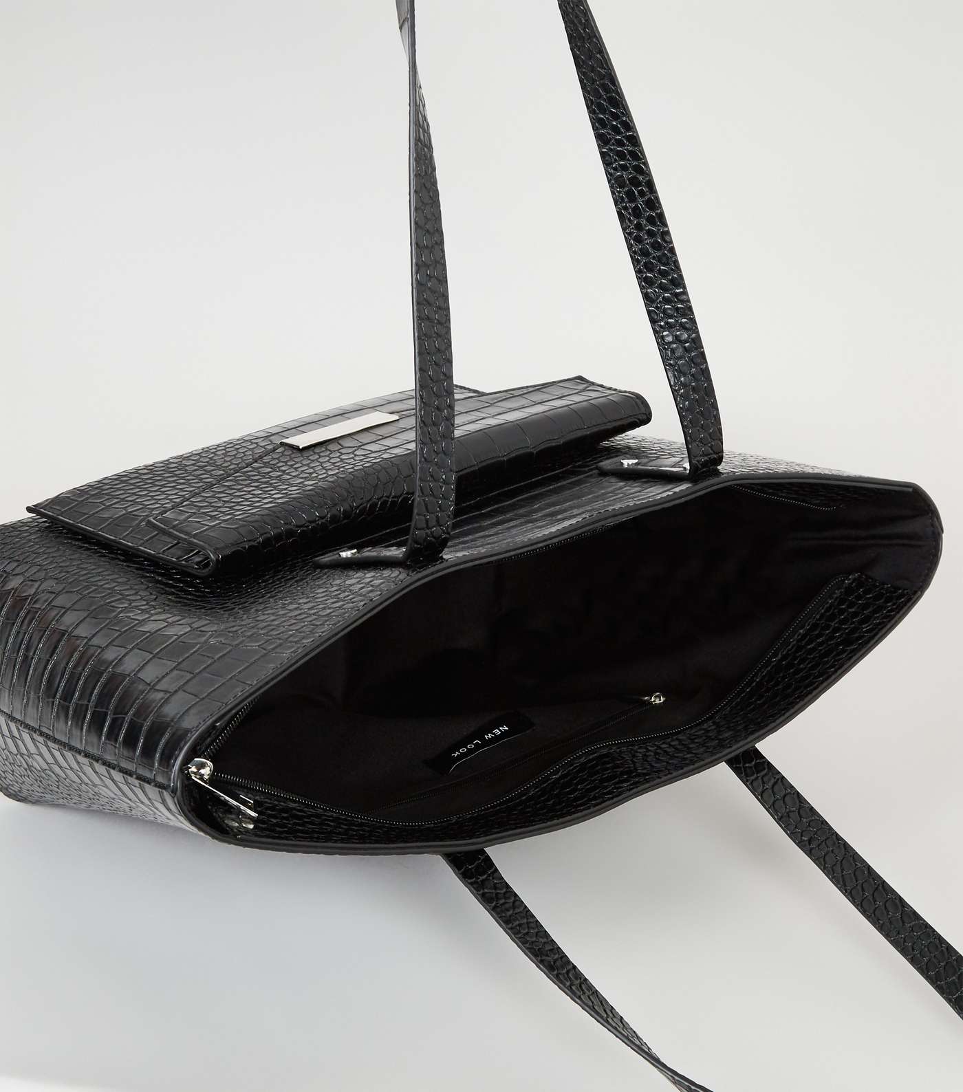 Black Patent Faux Croc Tote Bag Image 4