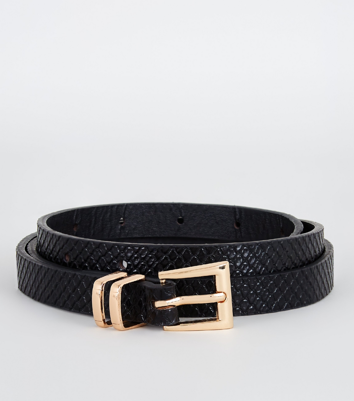 Black Faux Snake Skinny Belt New Look