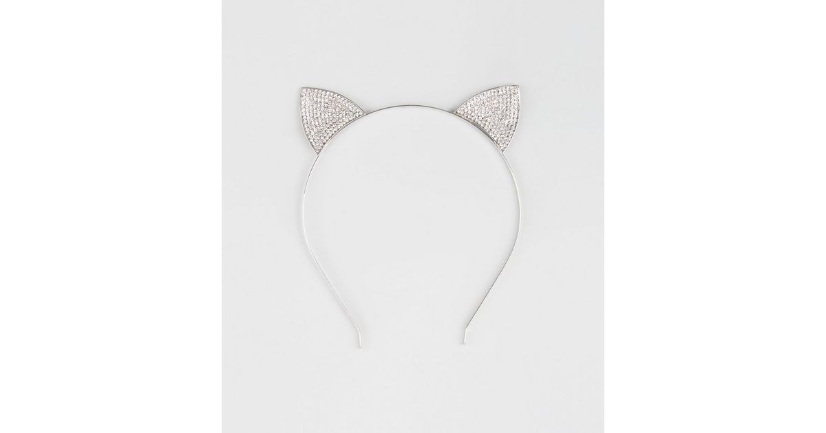 Serre Tete D Halloween Argente A Oreilles De Chat A Strass New Look