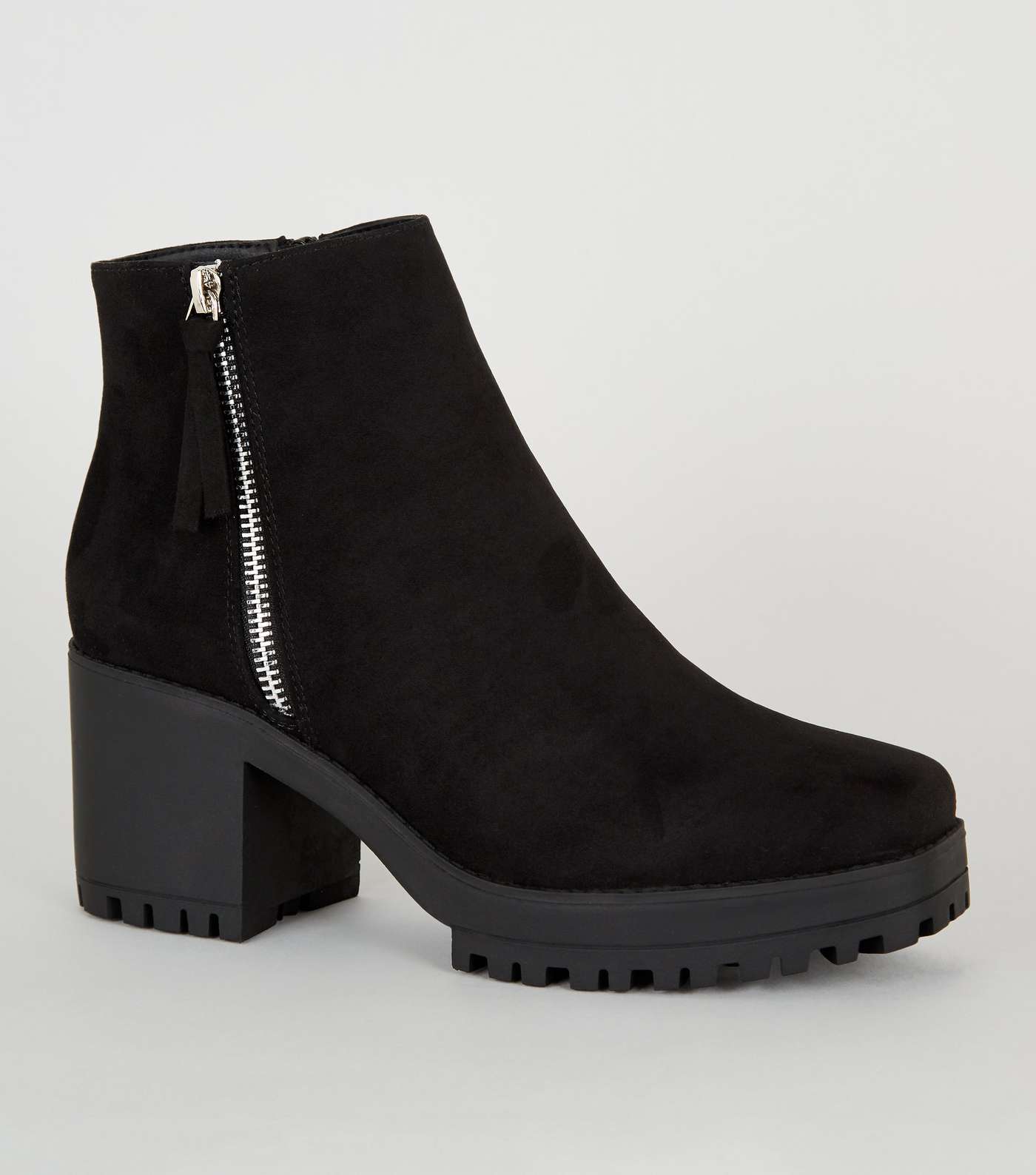 Black Square Toe Chunky Ankle Boots