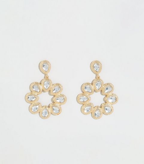 Gold Teardrop Gem Doorknocker Earrings