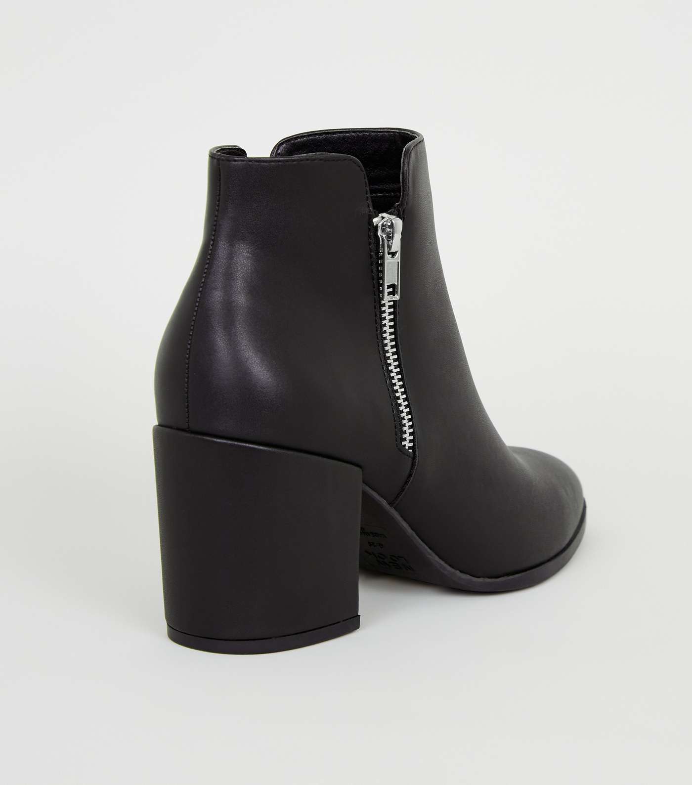 Black Leather-Look Side Zip Block Heel Boots Image 4