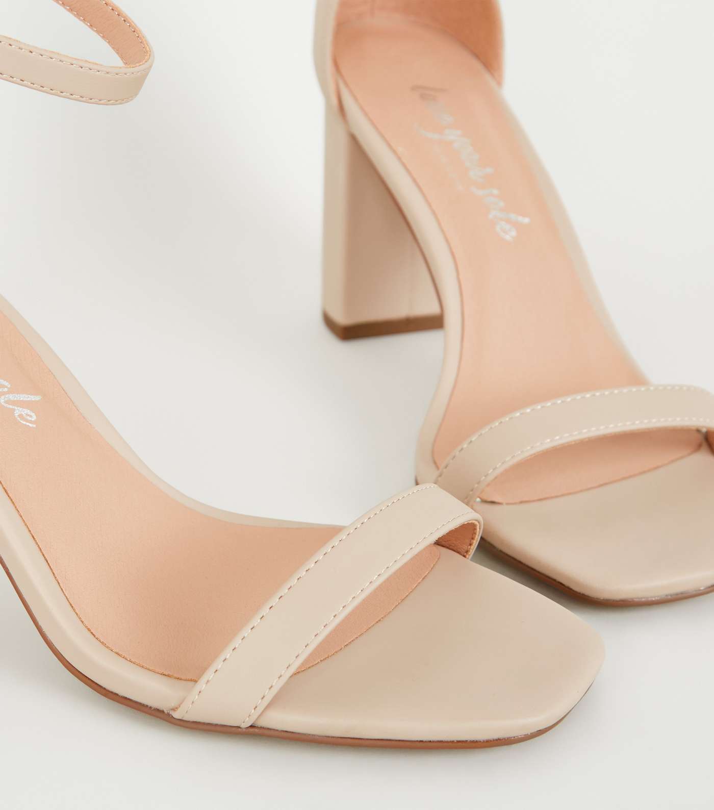 Cream Leather-Look Square Toe Heels Image 4