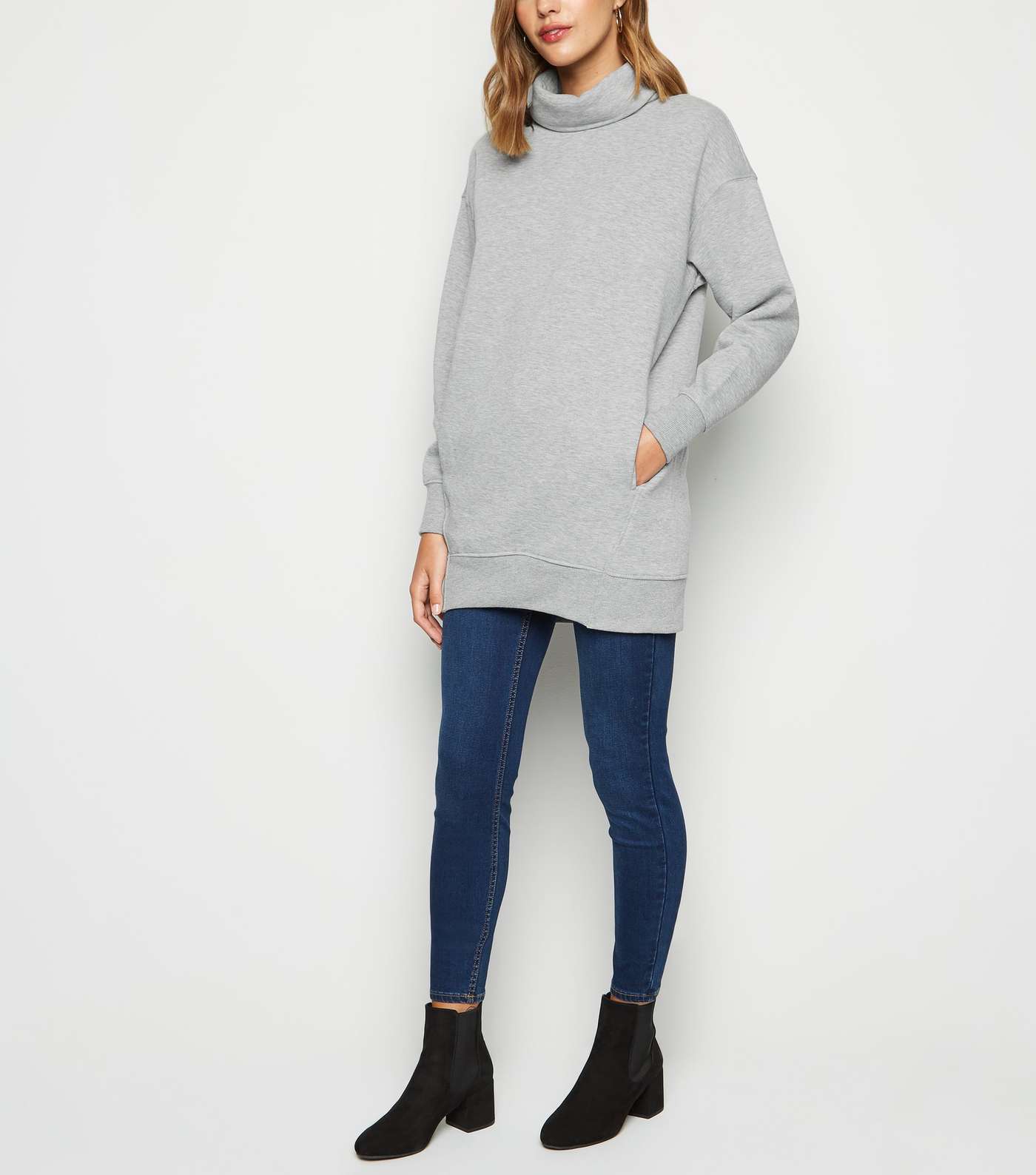 Grey Cowl Neck Longline Sweatshirt Image 2