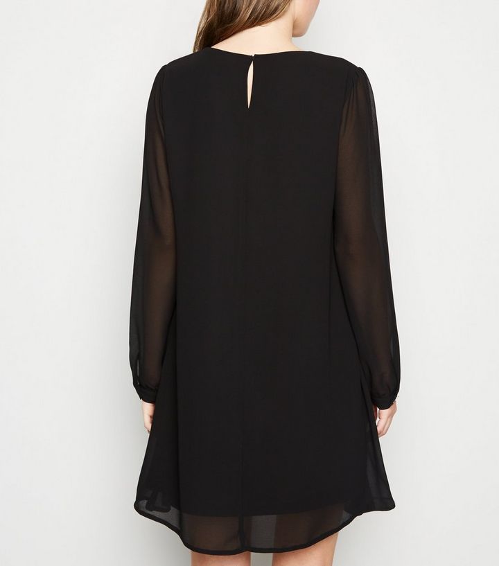 Robe tunique en mousseline noire | New Look