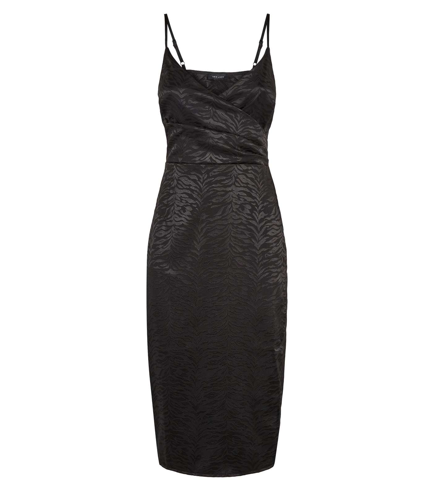 Black Satin Zebra Jacquard Midi Dress Image 4