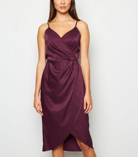 Burgundy Satin Leopard Jacquard Midi Dress