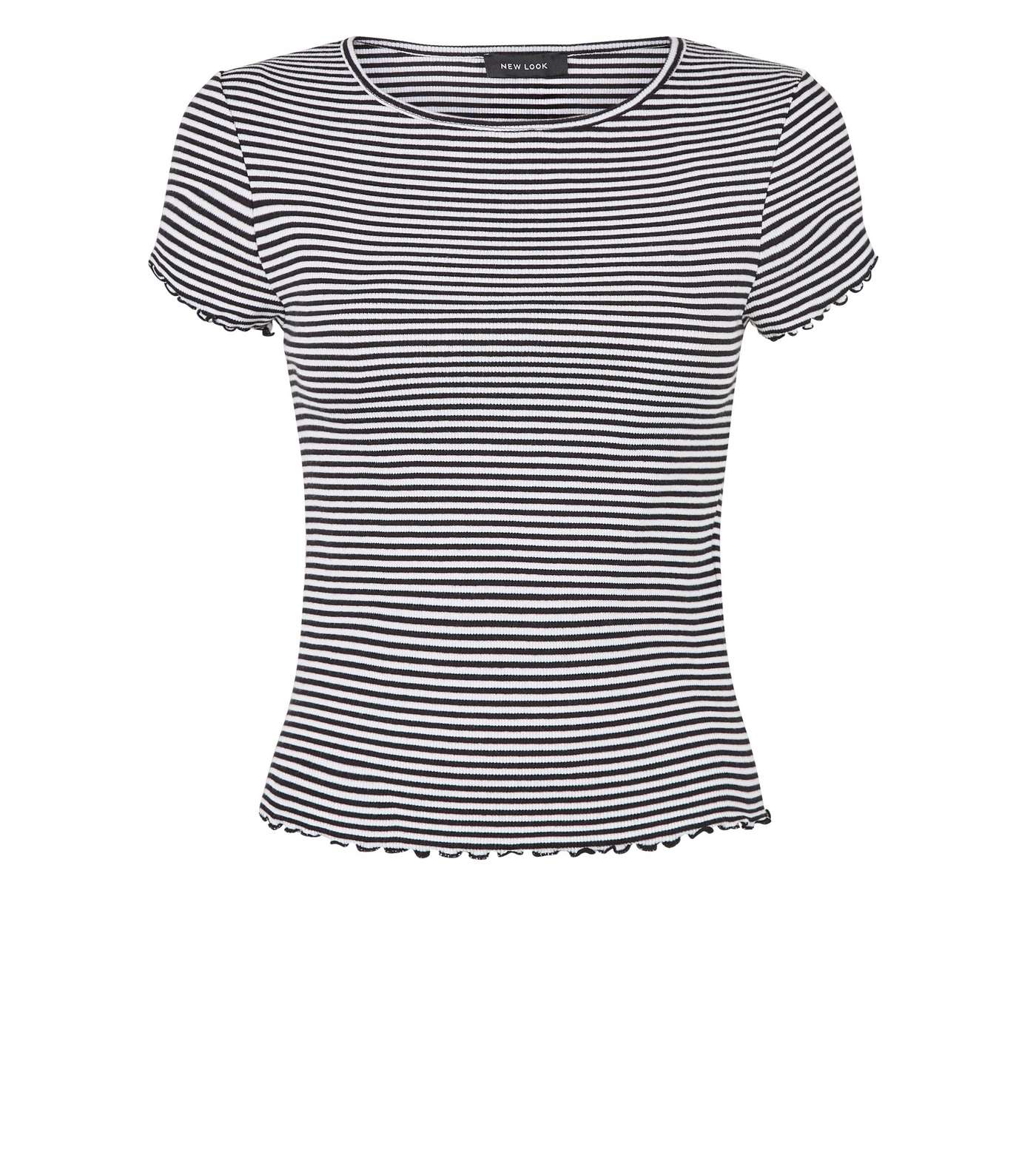 White Stripe Frill Trim T-Shirt Image 4