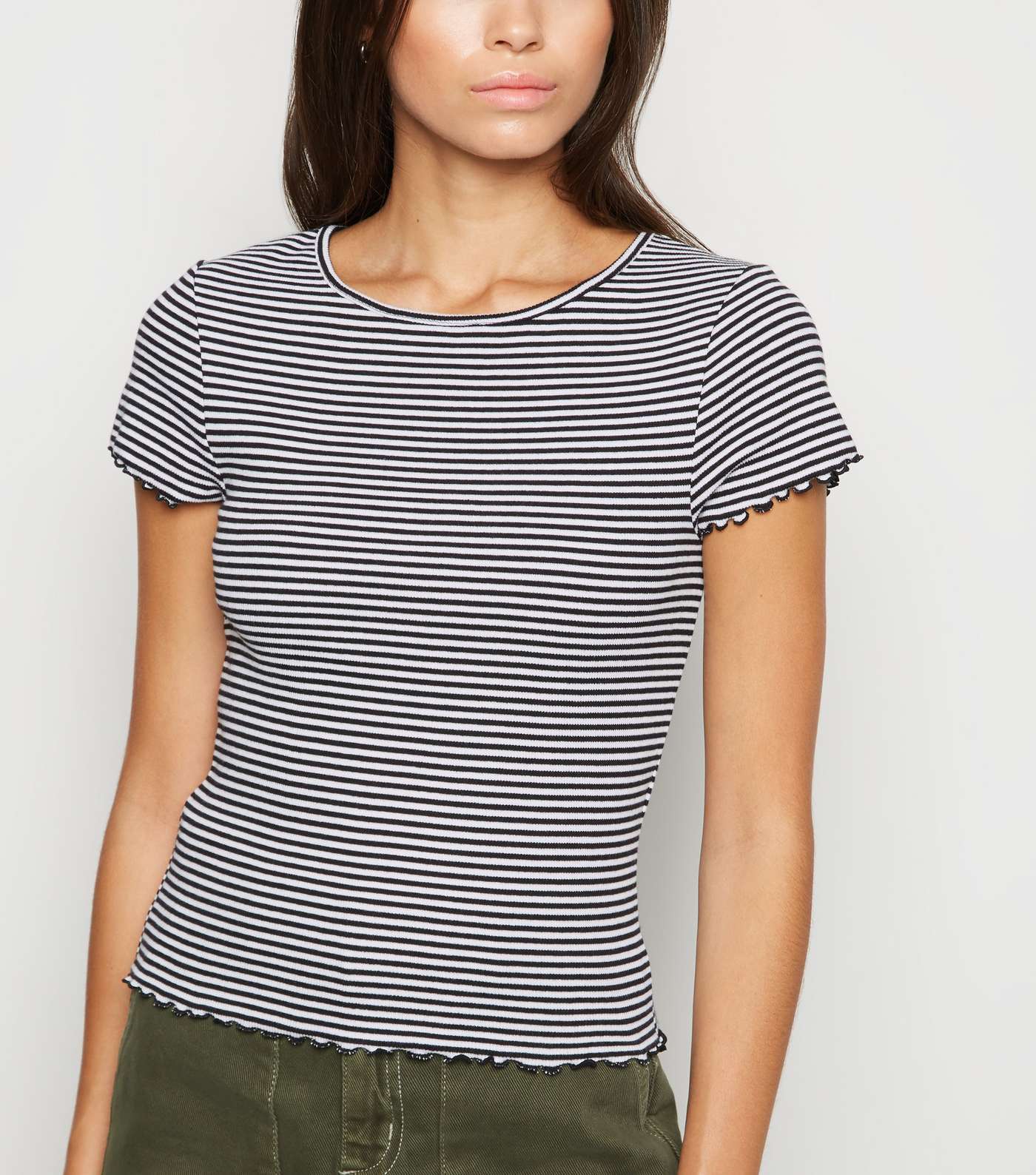 White Stripe Frill Trim T-Shirt Image 2
