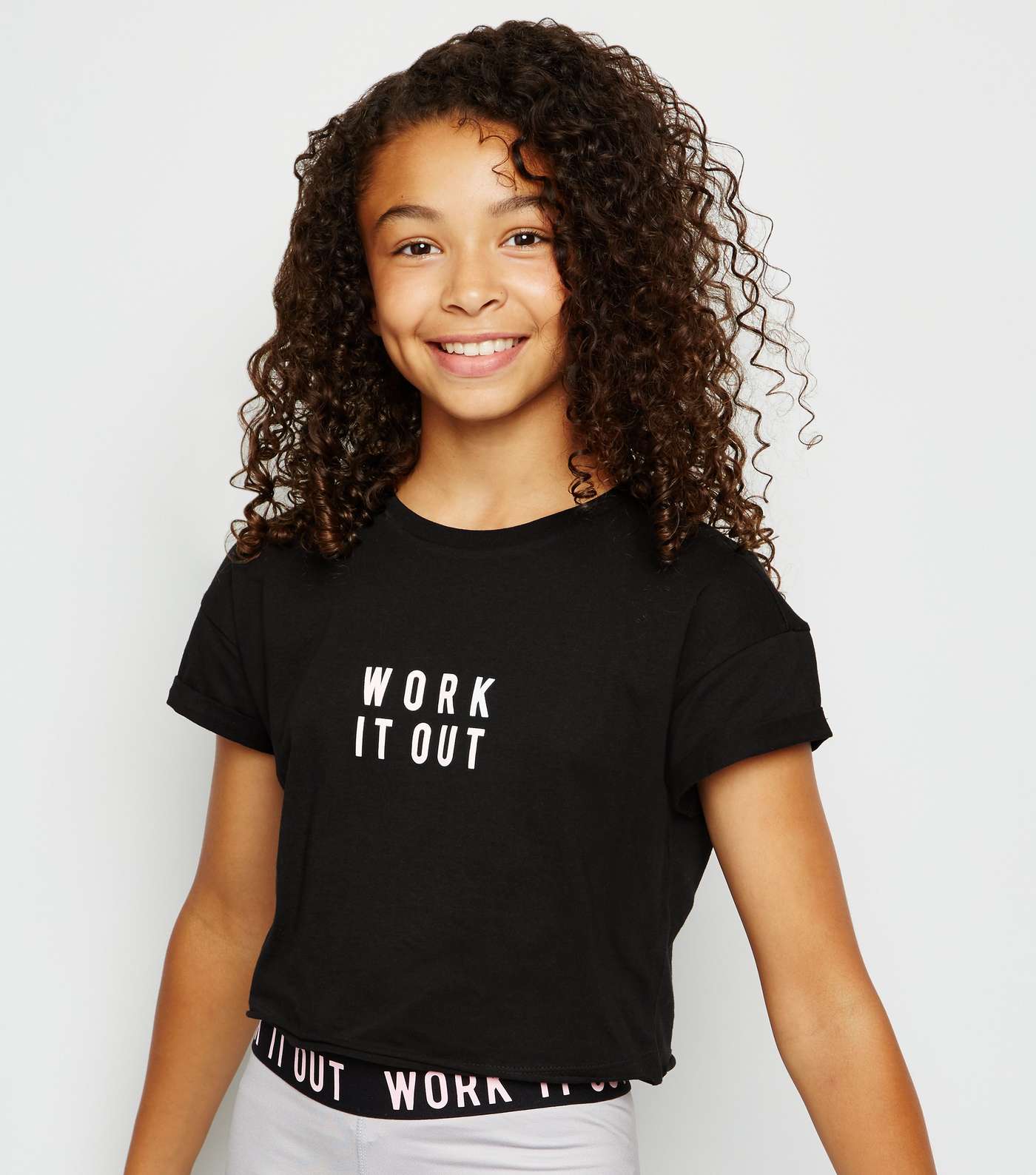 Girls Black Work It Out Slogan T-Shirt