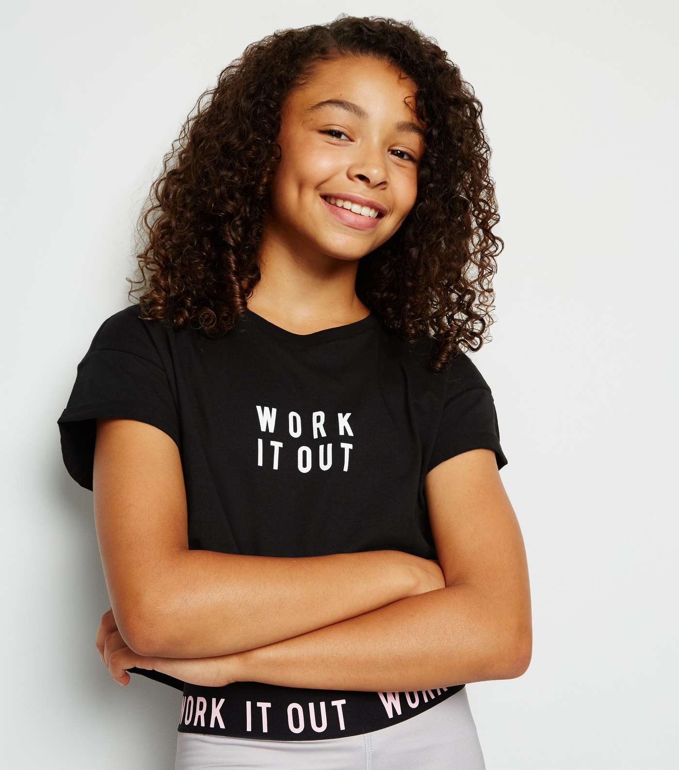 Girls Black Work It Out Slogan T-Shirt Image 3