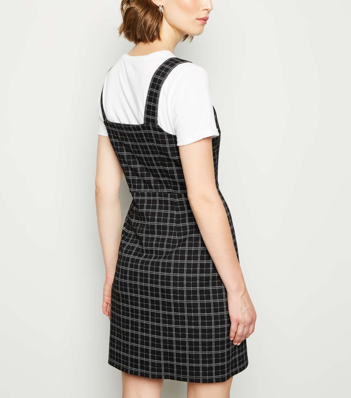 Black Check Button Front Pinafore Dress Image 3
