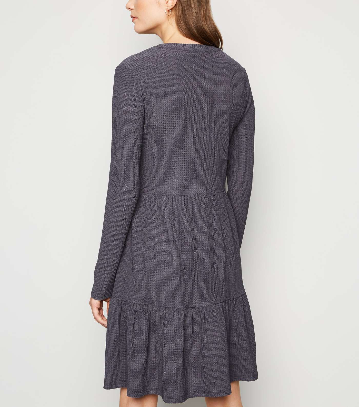 Grey Long Sleeve Tiered Smock Dress Image 3
