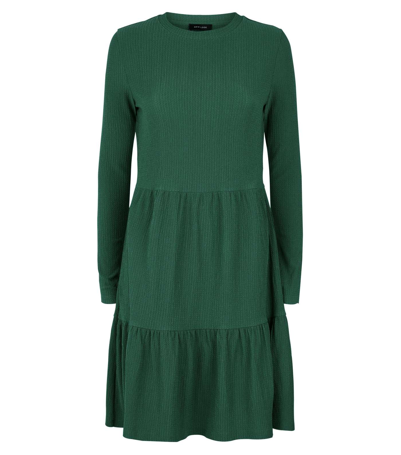 Dark Green Long Sleeve Tiered Smock Dress Image 4