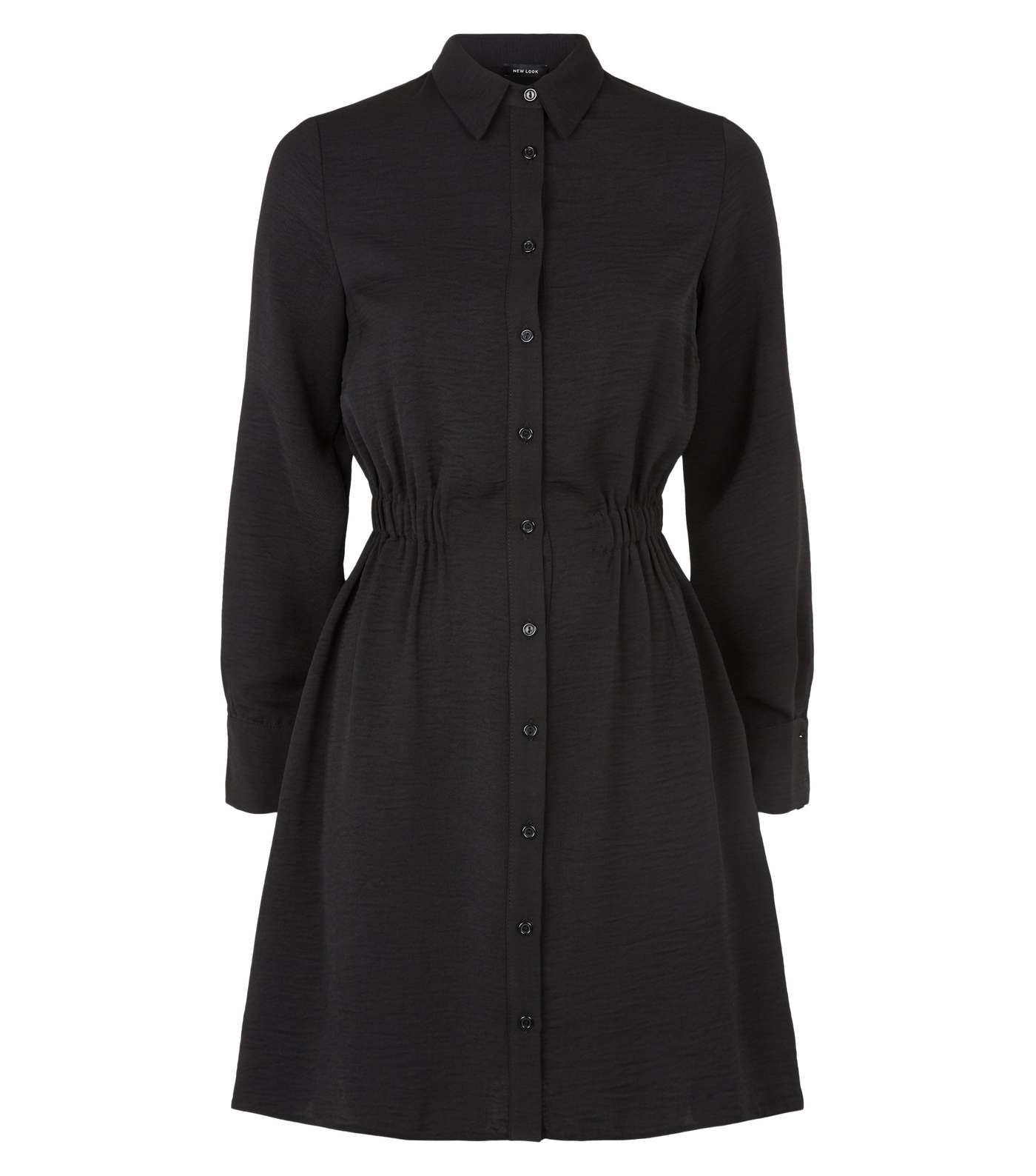 Black Elasticated Waist Mini Shirt Dress Image 4